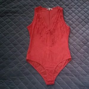 Charlotte Russe suede fringe bodysuit, sz S